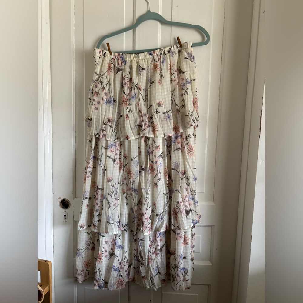 Floral Tiered Cream Maxi Skirt